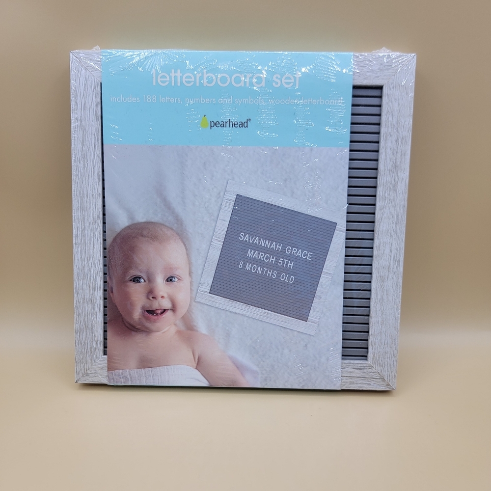 Pearhead Letterboard Set Wooden Grey Frame 188 Letters, Numbers & Symbols New